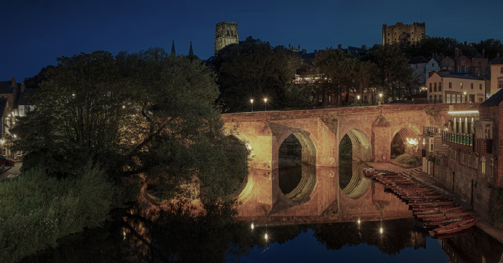 view of Elvet Bridge and Durham City at night time